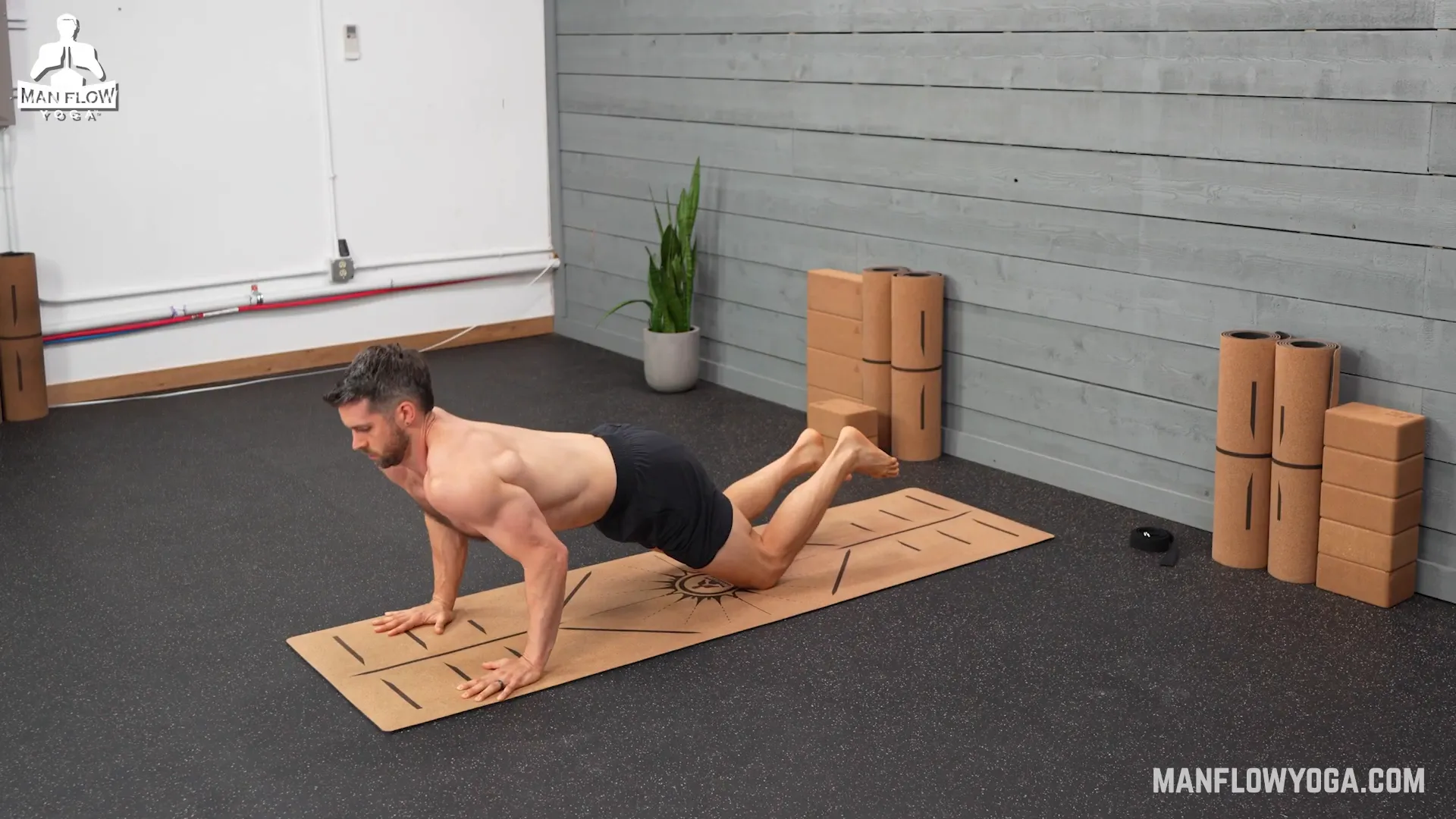 Demonstration of modified chaturanga with knees on the ground